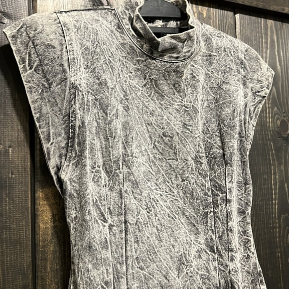 Rampage Dresses 7 Grey Marbled Denim Cap Sleeve Open Back Shoulder Pads Vtg - Picture 3 of 10